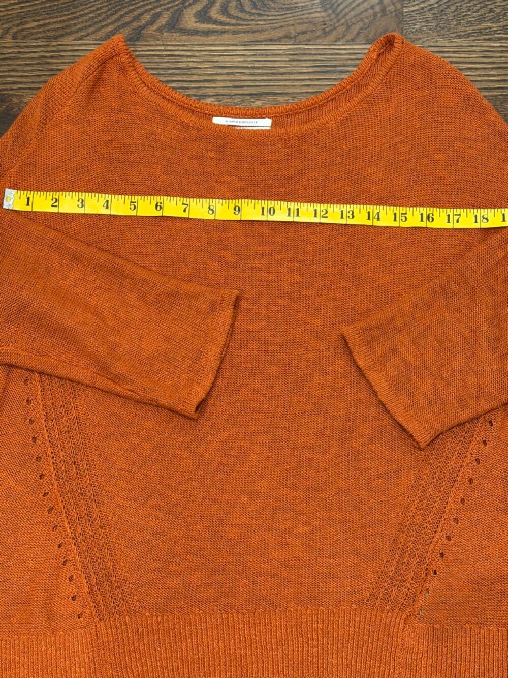 Anthropologie Linen Blend Sweater XS Burnt Orange Lightweight Oversized Knit Boh - Picture 7 of 7